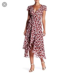Betsy Johnson Floral Printed Chiffon Wrap Dress